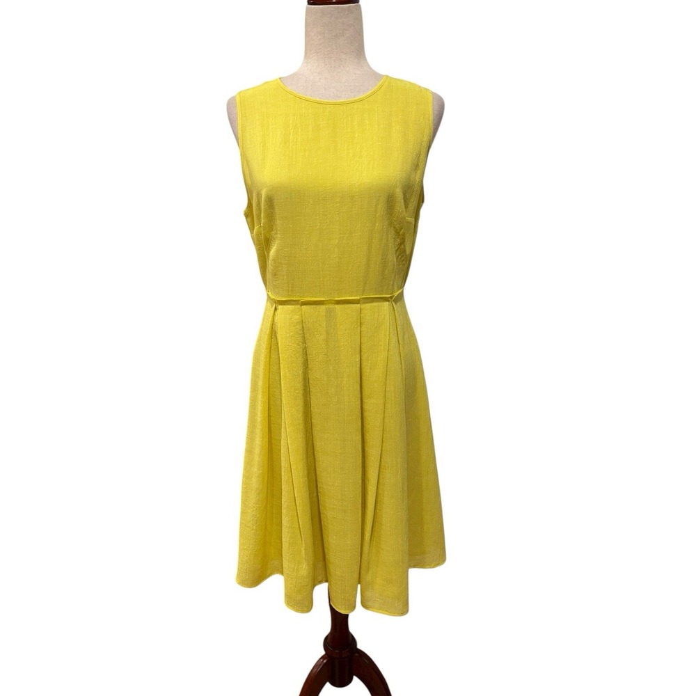 Cefinn Yellow Fit‎ And Flare Sleeveless Dress Pockets Lined Pleated Women's 8